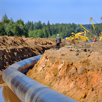 Construction of the gas pipeline, Leningradskaya oblast, Russia.