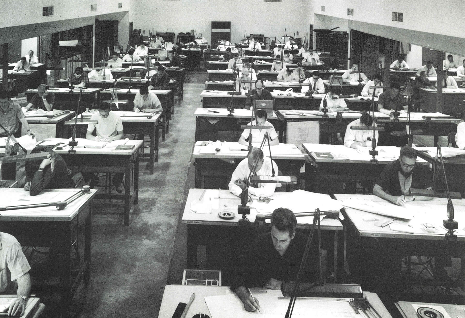 The Gulf Interstate Engineering drafting room at the Americana Building.