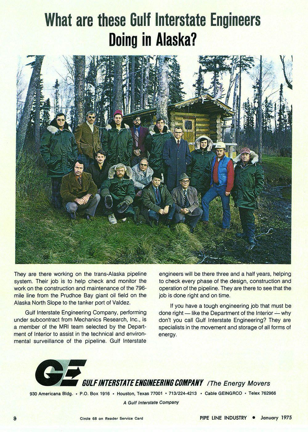 Magazine advertisement noting Gulf’s involvement with the Trans-Alaska Pipeline.